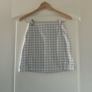 Brandy Melville White and Blue Plaid Mini Skirt